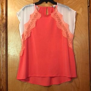 NWOT: Beautiful Bright Coral Dressy Woven Blouse